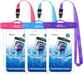 3-pack waterdichte mobiele telefoonhoesjes, waterdichte mobiele telefoonhoes voor blauw + paars