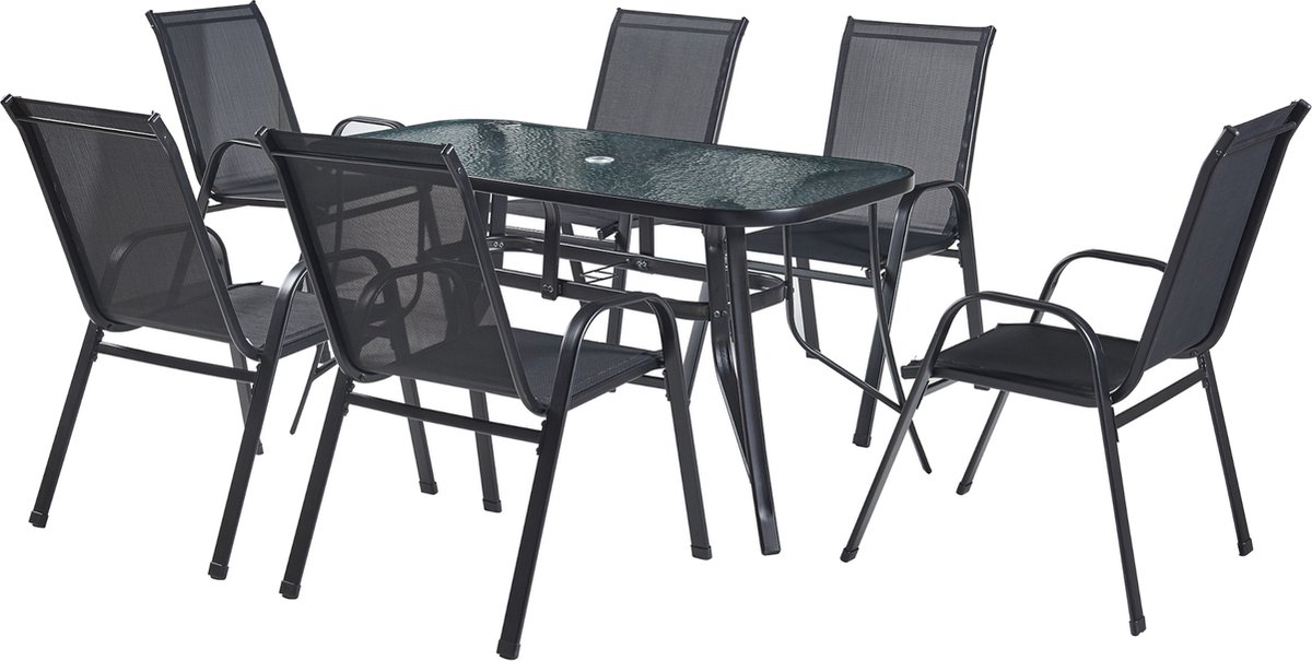 Tuinset Aradeo 7-delig tuintafel met tuinstoelen zwart – foto 4