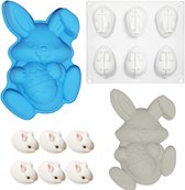 Easter Bunny Konijn Egg Mold, 2 stuks siliconen vorm voor paaseieren, blauwe konijn, cakevorm, konijnvorm, voor het maken van chocolade, cake, koekjes, snoep, gelei (blauw)