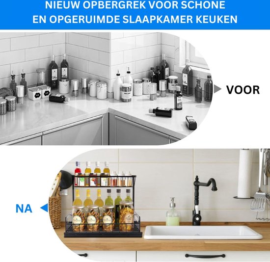 Wenko Over de gootsteenrek - Grijs - Klaar voor gebruik, Uitschuifbaar