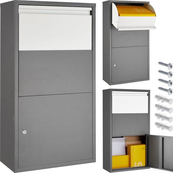 tectake® Pakketbox - Grote Brievenbus met Slot - 44 x 22 x 82 cm - Met slot voor Pakketten en Brieven - Massief, Wandmontage - Geschikt voor Contactloze Bezorging