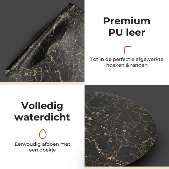 Castagnola Napperons aspect cuir - Napperons ronds - Set de table antidérapant en simili cuir - Sous-couche hydrofuge - Dessous de verre - 6 pièces - Diamètre 38 cm - Zwart/ Or