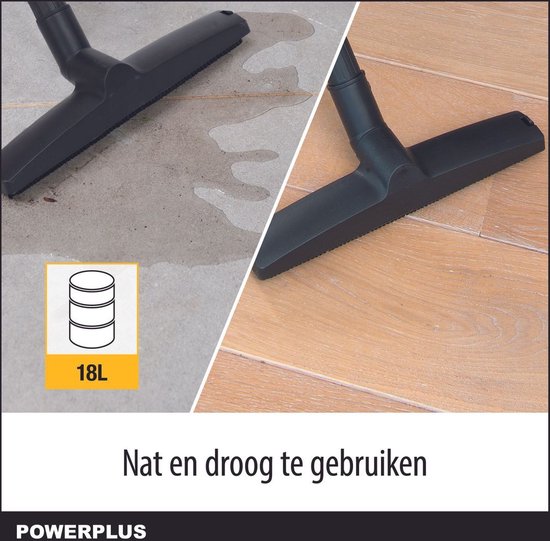 Powerplus elektrische stofzuiger nat-droog POWX321 - 1000W stofzuiger keuken, vloer, tapijt - 18l tank - met 3 acc.