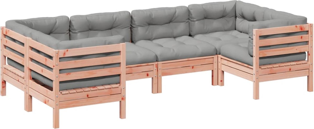 vidaXL 6-delige - Loungeset - met - kussens - massief - douglas - vurenhout grijs