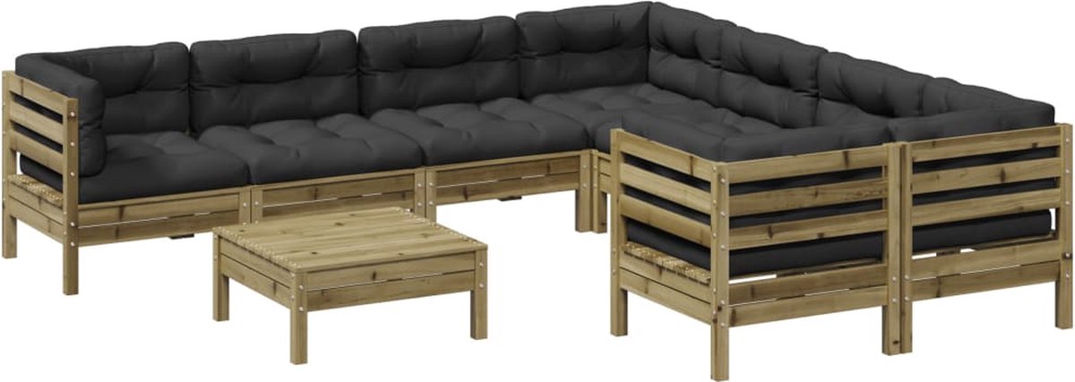 vidaXL 9-delige - Loungeset - met - kussens - geïmpregneerd - grenenhout antraciet
