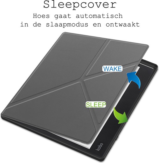 Hoesje Geschikt voor Kobo Elipsa 2E Hoes Book Case Trifold - Hoes Geschikt voor Kobo Elipsa 2E Hoesje Book Cover Met Screenprotector - Grijs van Hoesje  — afbeelding 5