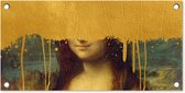 Tuinposter Mona Lisa - Goud - Da Vinci - 60x30 cm - Tuindoek - Buitenposter
