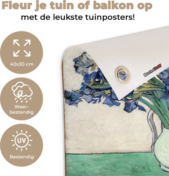 Affiche de jardin Vincent van Gogh 2 - Nature morte aux iris - Peinture de Vincent van Gogh Affiche de jardin toile lâche 40x30 cm - Toile de jardin/Toile d'extérieur/ Peintures pour l'extérieur (décoration de jardin)