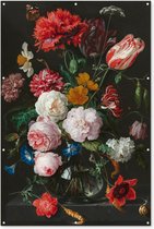 Muurdecoratie Stilleven met bloemen in een glazen vaas - Schilderij van Jan Davidsz. de Heem - 120x180 cm - Tuinposter - Tuindoek - Buitenposter
