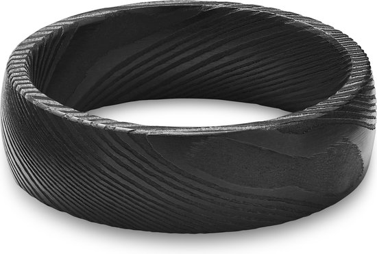 Fortis | Bague en acier Damas couleur noire - 7 mm