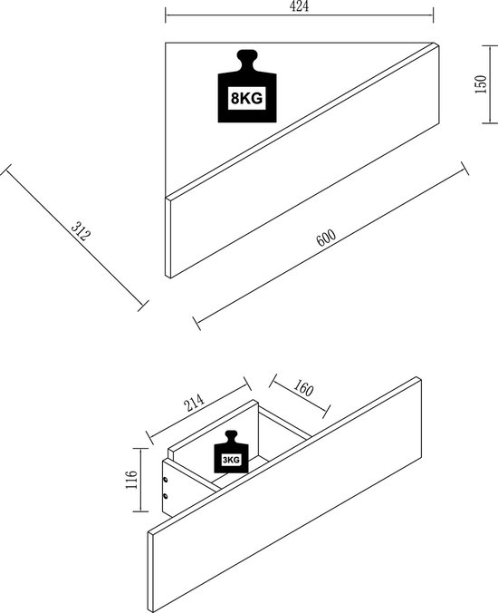 VCM Holz Wandschublade Nachtschrank Wandboard Eckregal Schublade Konsole Nachttisch Usal S