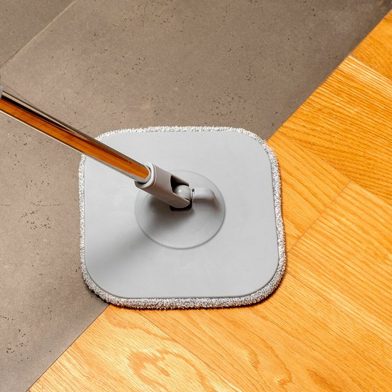 Myiosus Bucket, Mop, 360° Rotatable, Mop and Bucket with 2 Compartments, with 6 Microfibre Pads, Flat Mop, Floor Cleaning, Beige Myiosus Bucket, Mop, 360° Rotatable, Mop and Bucket with 2 Compartments, with 6 Microfibre Pads, Flat Mop, Floor Cleaning, Beige