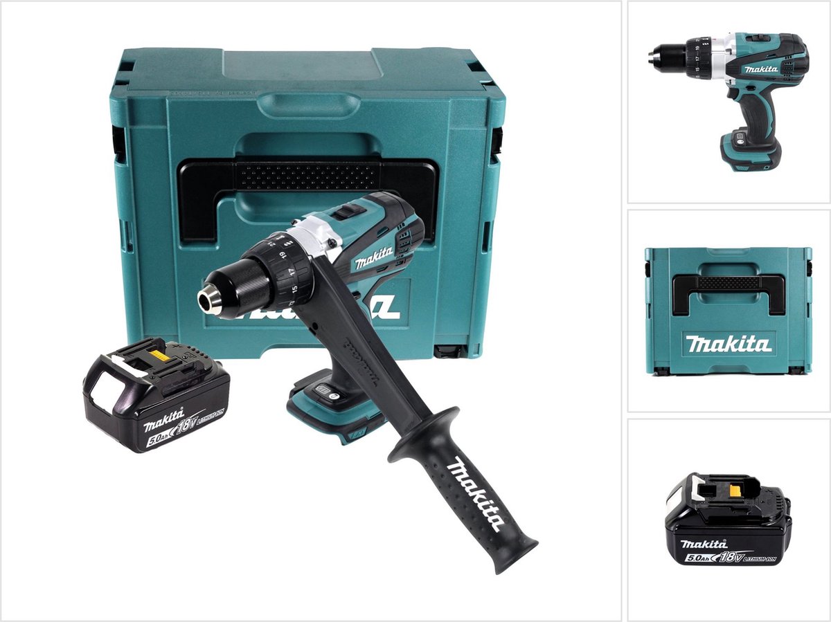Makita DDF 458 T1J accuboormachine 18 V 91 Nm + 1x oplaadbare accu 5.0 Ah + Makpac - zonder oplader