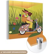 MuchoWow® Glasschilderij 50x50 cm - Schilderij acrylglas - Illustratie van de paashaas op een Vespa - Foto op glas - Schilderijen