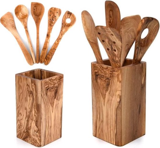 What The Art! Olijfhout Kookbestek Set Van 7 - Chef Groot - Handgemaakt + Cadeau