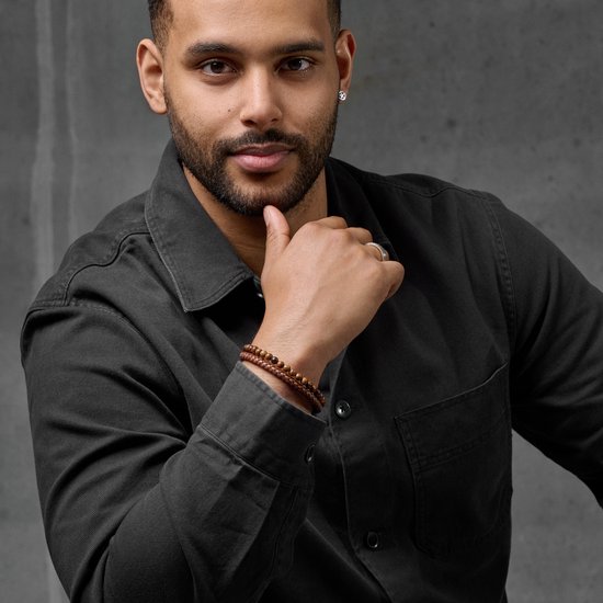 Bracelet Icon en perles de bois et cuir vintage