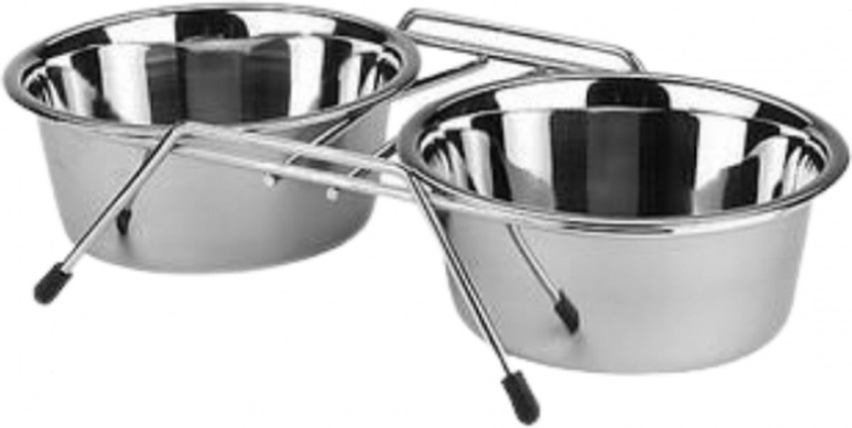 Rvs Dinnerset Met 2 Bakken Voor Katten 11cm