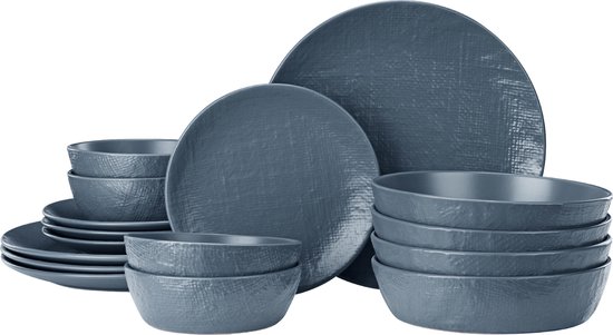 Moritz & Moritz TARENTO 24-delig tafelservies voor 6 personen, blauw, elegante bordenset van hoogwaardig aardewerk, serviesset bestaande uit 6 platte borden, 6 borden