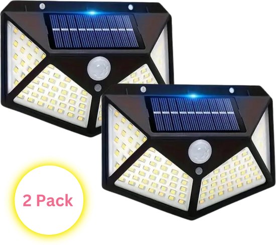Brightify - Buitenlamp Met Bewegingssensor - Set Van 2 Stuks -Tuinverlichting - Solar Wandlamp - Zonne-energie - 100 LED - Waterdicht- Stofdicht