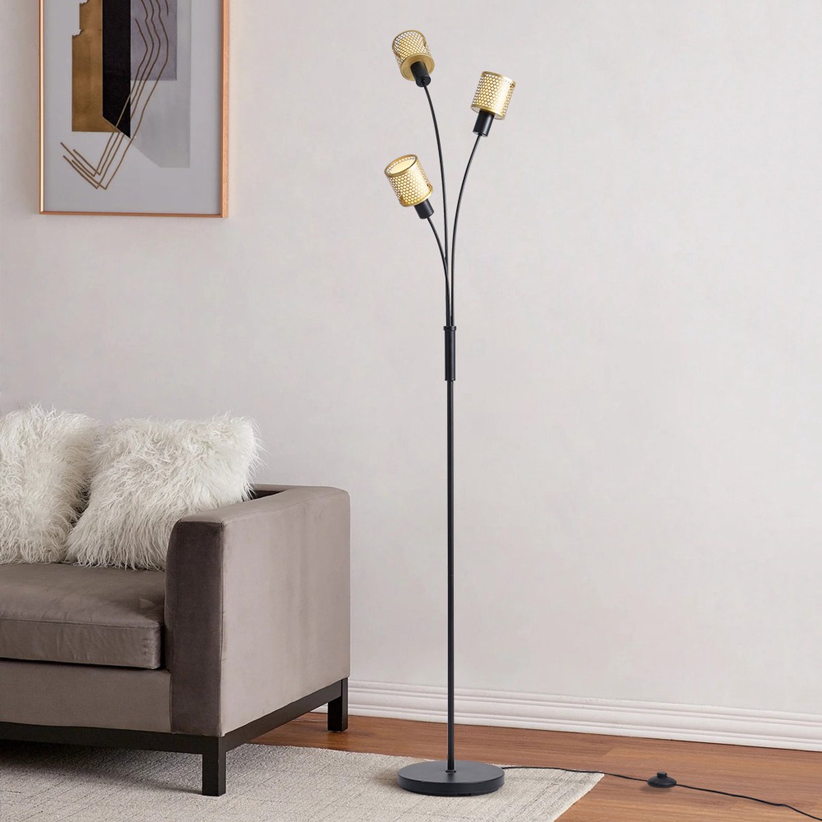 Minimalistische staande lamp, 3-lichts - Guld