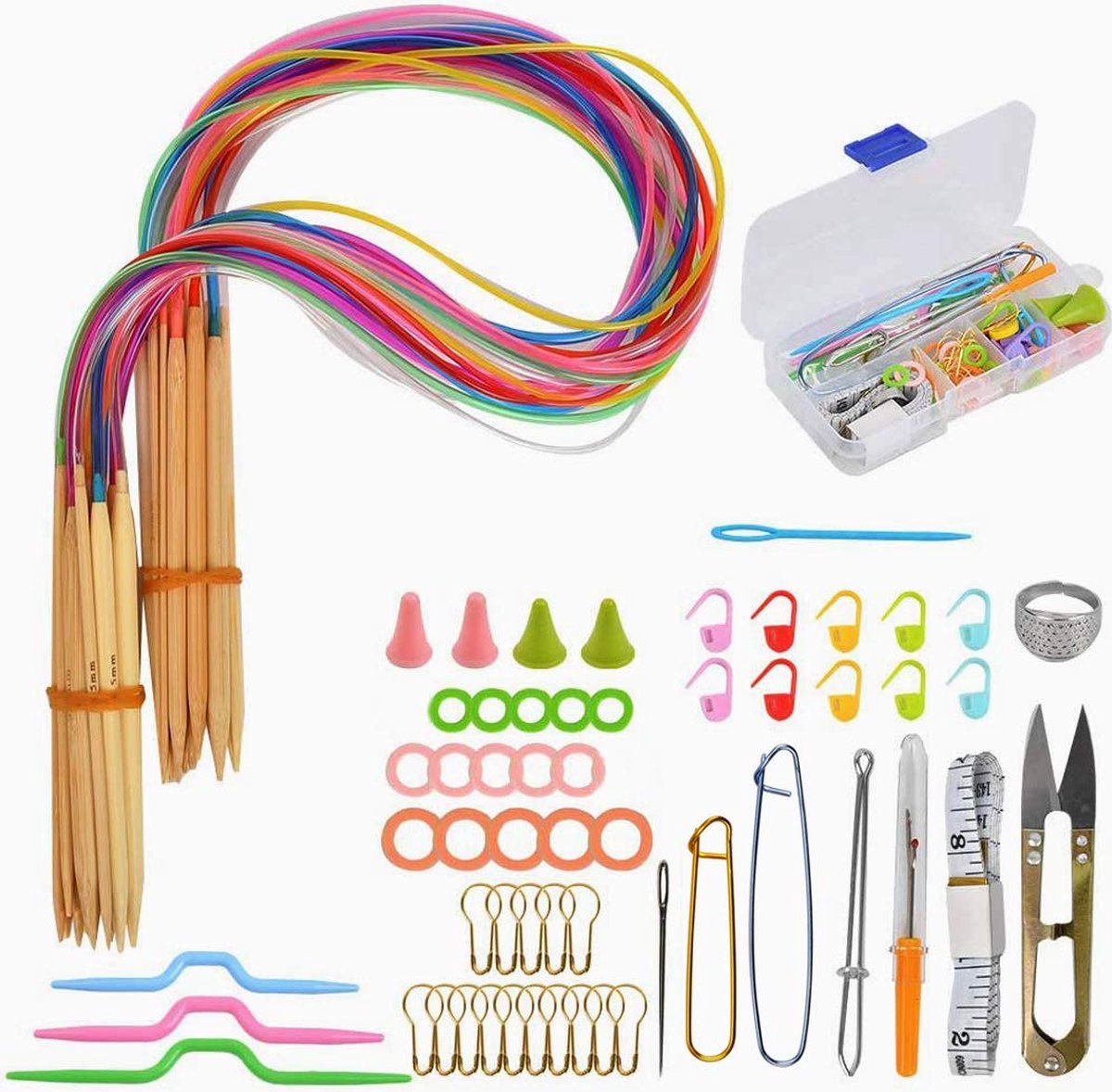 RoadLoo Bamboe Rondbreinaalden 18 paar 2 0~10 0 mm 80 cm Dubbelpuntige Breinaalden Rondbreinaalden Flexibele Buisaccessoires met 58-Delige Basisgereedschapset voor Breien en Haken (76)