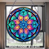 Raamhanger Raamdecoratie Mandala Bloem - Kleurige Zonnevanger Rond Acryl met Ketting - Abstract - Suncatcher Rond model 15 cm %%