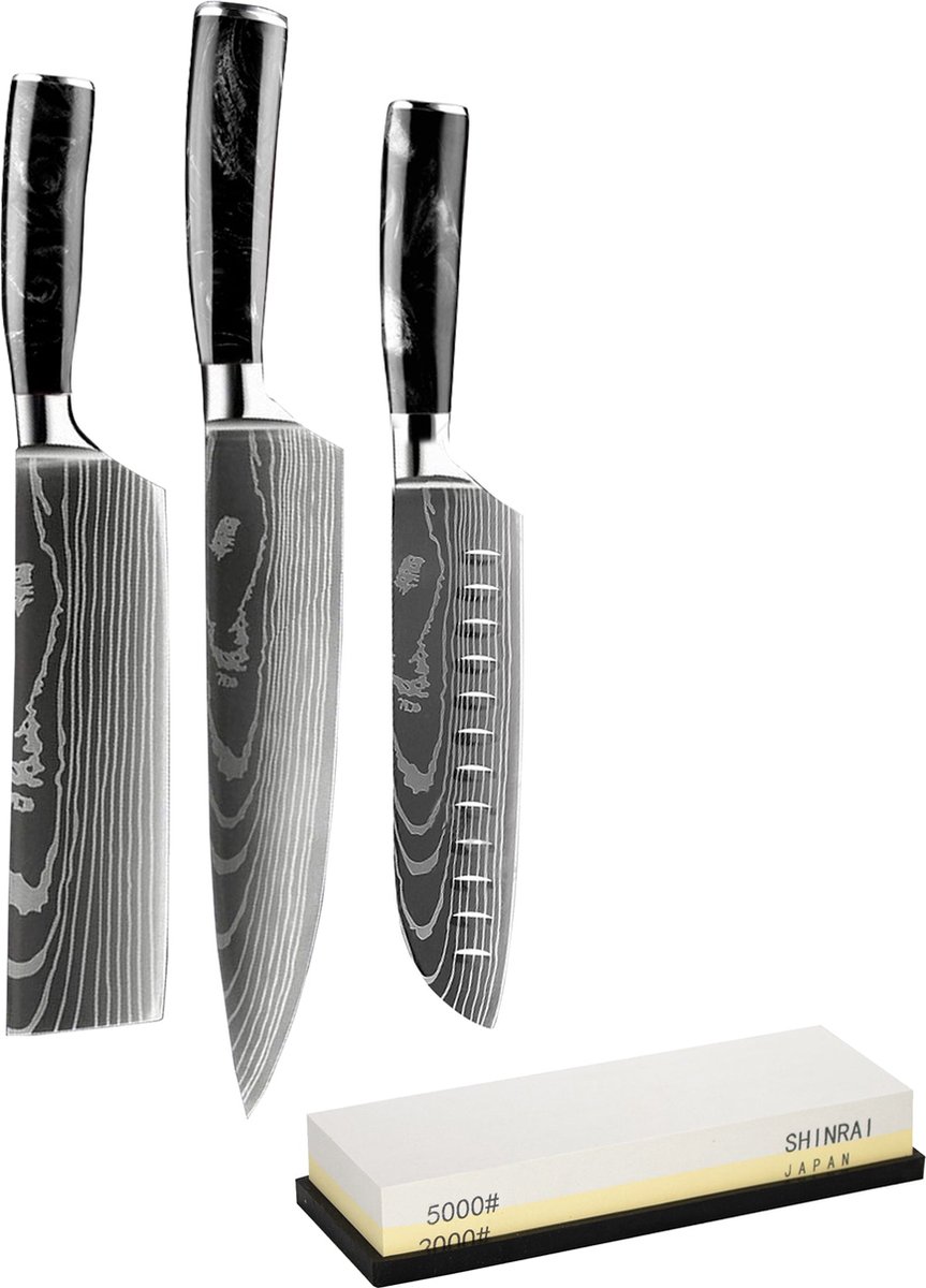 Epoxy Onyx Damascus Print 3-Delige Messenset - Combideal XL