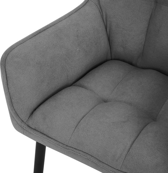 ML- Lot de 6 chaises de salle à manger Design en tissu éponge, gris foncé, chaise de cuisine avec assise rembourrée épaisse et pieds en métal, chaise de salon avec dossier et accoudoirs, chaise rembourrée
