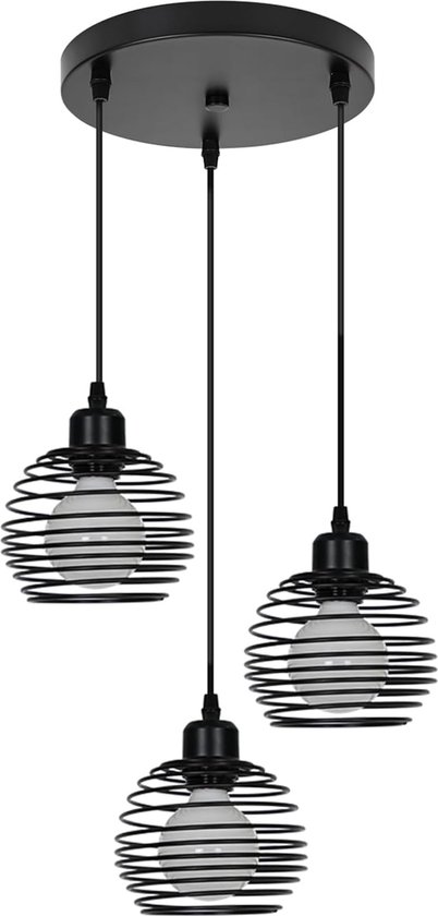 D&B Ronde Hanglamp - Vintage - In Hoogte Verstelbaar - Zwarte Plafondlamp - E27 - Perfect voor Eetkamer, Keuken, Woonkamer, Bar & Restaurant