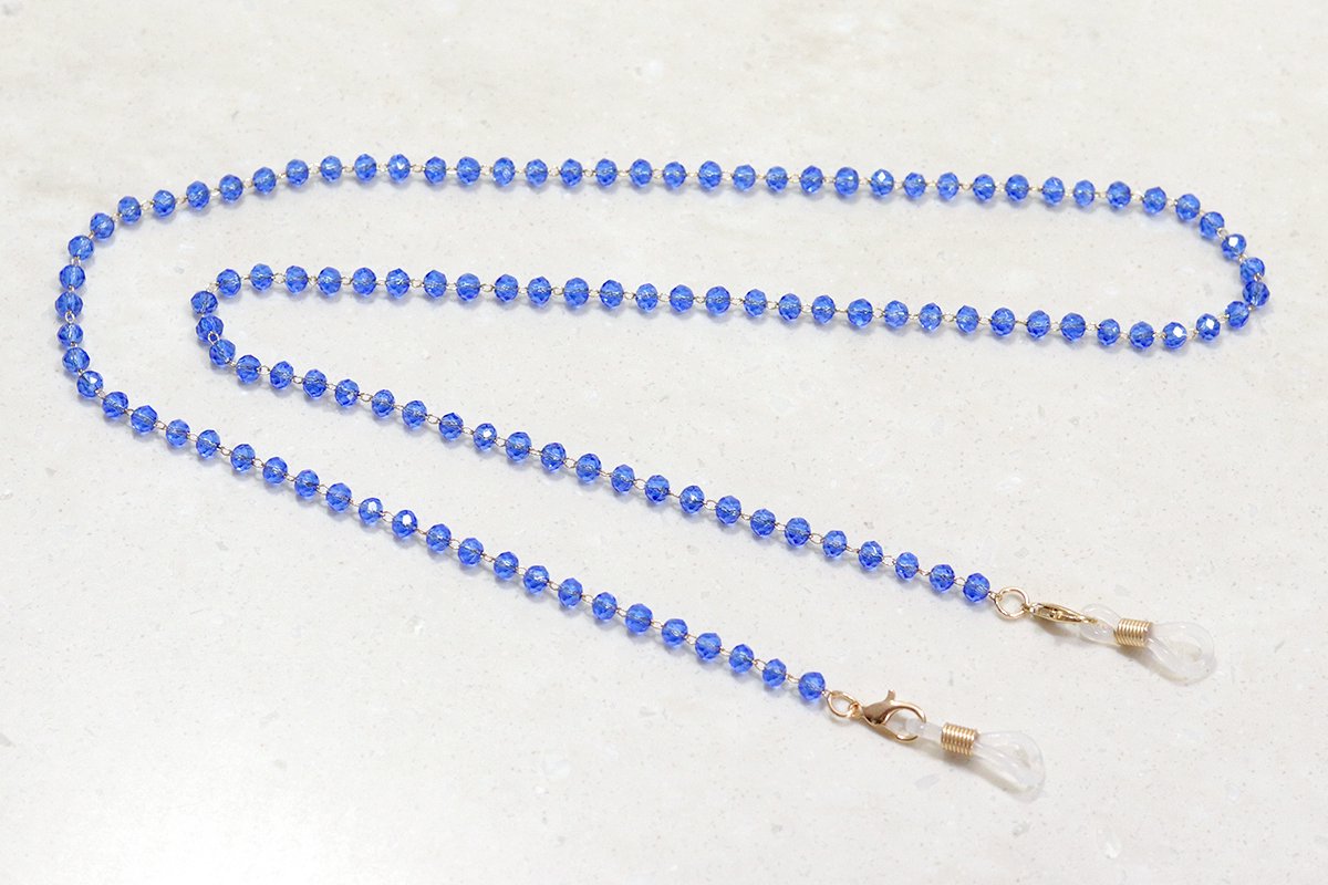Brillenkoord blauw glaskralen - ketting voor zonnebril/bril met kraaltjes