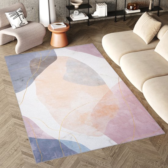 Tapiso Flannel Printed Vloerkleed Modern Art Antislip Wasbaar Tapijt Maat- 80x150