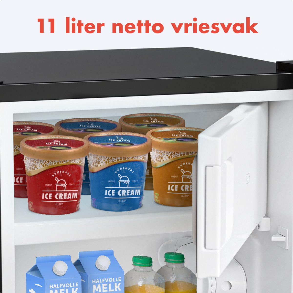 KitchenBrothers Koelkast - 81L - Tafelmodel Koelkast met Vriesvak - Koelvriescombinatie - IJskast - Frigo - Vrijstaand - Zwart — afbeelding 6