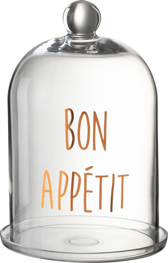 J-Line Cloche Bon Appetit Rond Verre Transparent/Cuivre