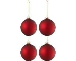 J-Line kerstbal Effen - glas - mat rood - medium - doos van 4