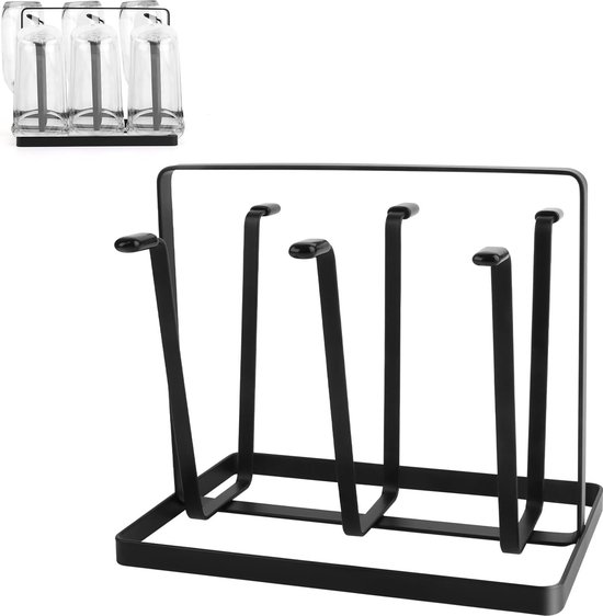 Flessenhouder, afdruiprek flessen, multifunctionele 6 metalen flessenstandaard, met afneembare afdruipmat, geschikt voor frisdrank, fles, koffiekopjes, glazen bekers (zwart