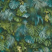 Natuur behang Profhome 372803-GU vliesbehang glad met palmen mat groen blauw 5,33 m2