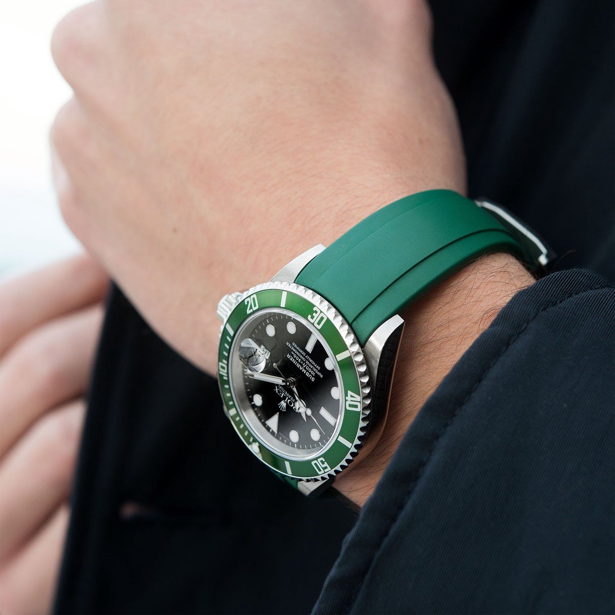 BS Rubber Style Horlogeband - Everest Curved End Green With Tang Buckle - ONLY For Modern Rolex - 20mm