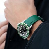 B&S Rubber Style Horlogeband - Everest Curved End Green With Tang Buckle - ONLY For Modern Rolex - 20mm