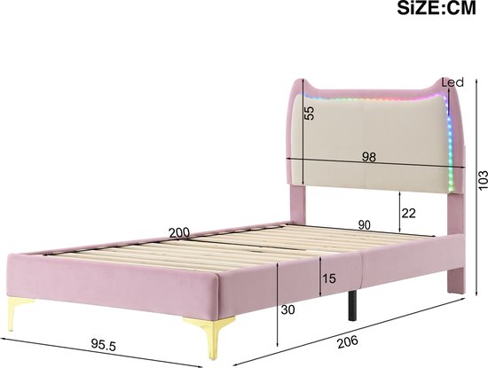 Gestoffeerd bed, 90 x 200 cm, hydraulisch bed met opbergruimte