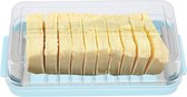 Boîte à beurre, dispositif de coupe de coupe-beurre en acier inoxydable, récipient à trancher le beurre 2 en 1 avec couvercle transparent, boîte à fromage au beurre pour conserver le fromage pour la réfrigération de la cuisine (bleu)