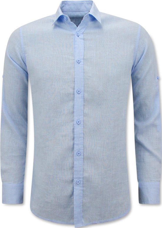 Linnen Overhemd Heren - Regular Fit - Casual Blanco - Licht Blauw