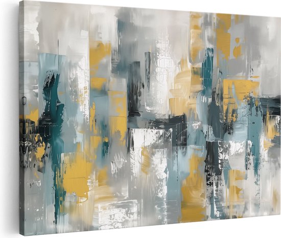 Artaza Peinture sur toile oeuvre abstraite avec couleurs jaune, bleu et gris - 60x40 - Décoration murale - Photo sur toile - Impression sur toile