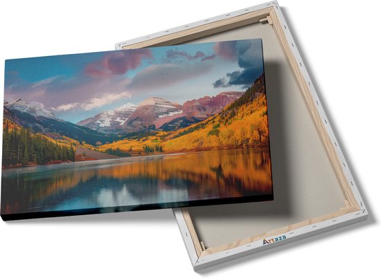Tableau Artaza « Les Montagnes se reflètent dans un lac » – 120 x 80 cm – Groot – Photo sur toile – Impression sur toile