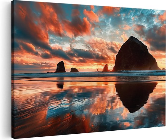 Artaza Canvas Schilderij Zonsondergang bij Cannon Beach, Oregon - 30x20 - Klein - Foto Op Canvas - Canvas Print