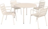 MYLIA Tuineethoek van metaal - Een tafel D110 cm en 4 opstapelbare fauteuils - Beige - MIRMANDE van MYLIA L 110 cm x H 79 cm x D 110 cm