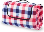 Picknickkleed XXL met ruitjes waterdicht 200 x 200 cm fleece kleed opvouwbaar met handvat rood-blauw Picnic Blanket