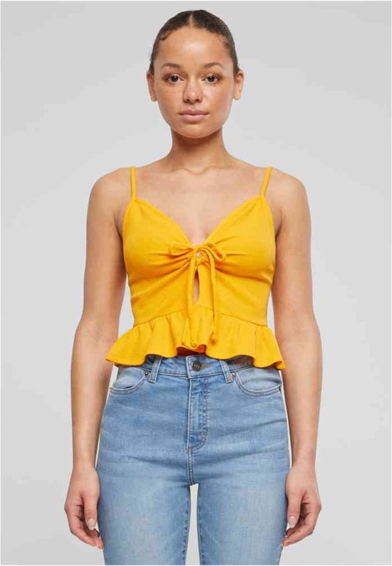 Urban Classics - Waffle Pique Ruffle Crop top - Oranje