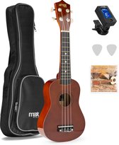 Ukelele set - MAX UKEY - 21 inch Ukulele van hout - Kindergitaar en gitaar voor volwassenen - incl. Ukelele tas, plectrums en stemapparaat - Bruin (hout)