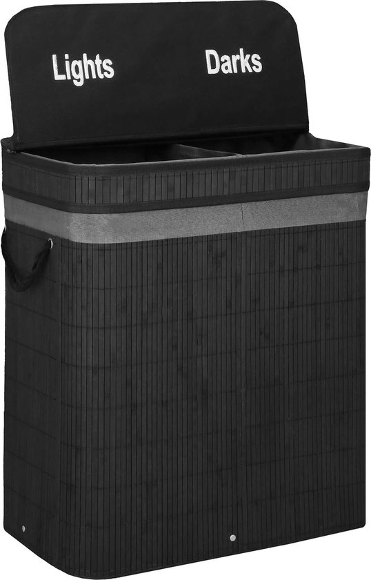 Springos Wasmand | 100 Liter | 2 Vakken | Lights | Darks | Zwart