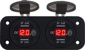 ProRide® 12V USB Stopcontact 4 Poorten met Schakelaar/Voltmeter - Tweevoudig Inbouw - 5V/2.4A - USB Autolader, Boot en Camper - Rood
